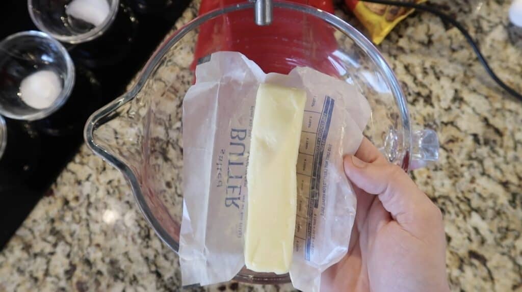 Adding a stick of butter to stand mixer
