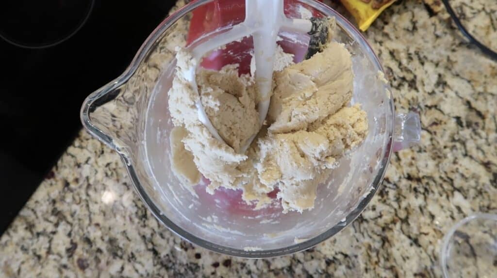 Cookie dough clinging to paddle