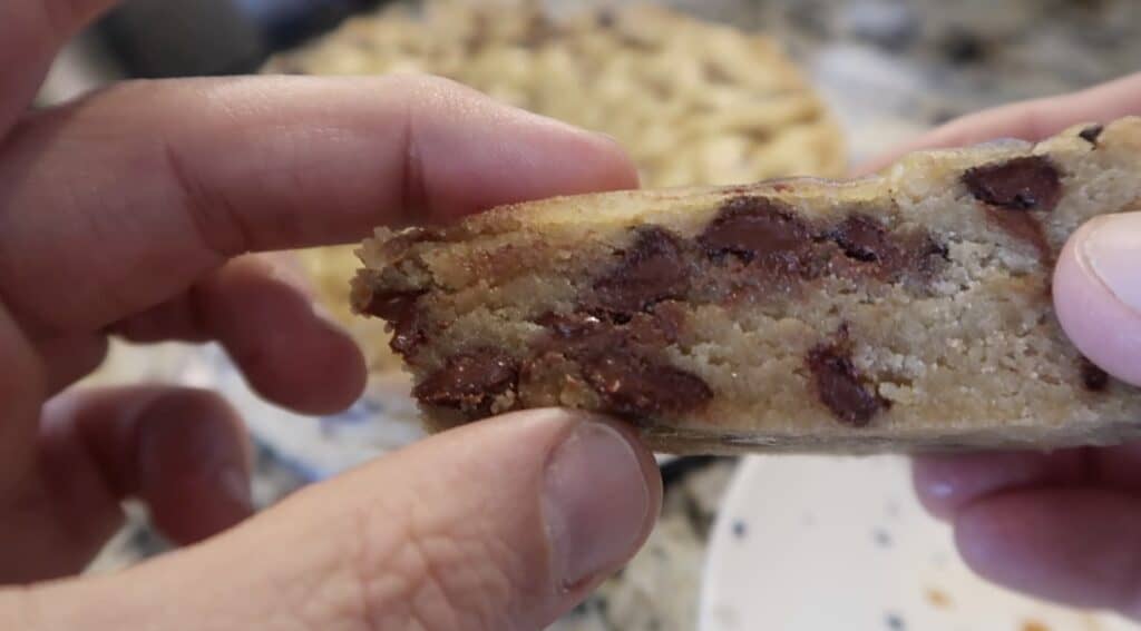 close up of sliced cookie wedge
